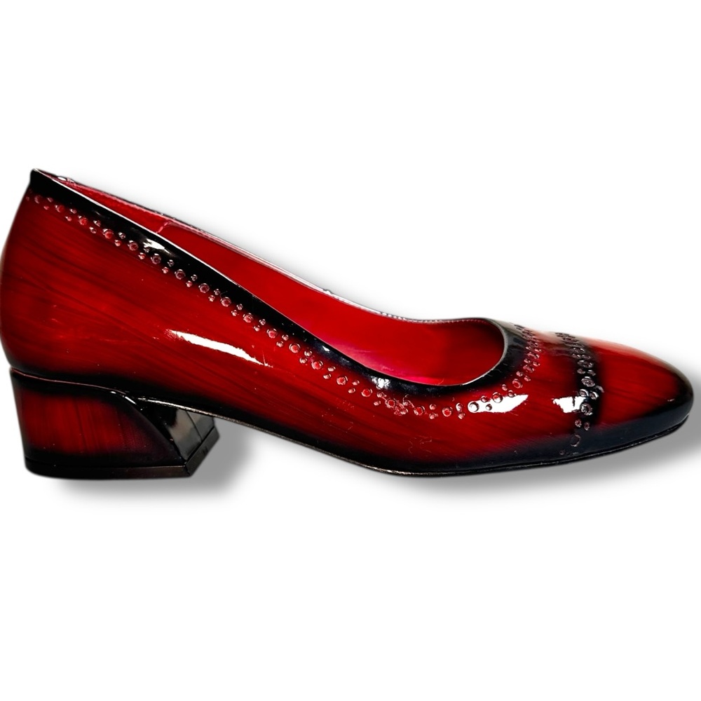 Girotti Red and Black Patent Leather Block Heel Brogue Pumps Size EU 39 US 8.5 - Picture 4 of 9